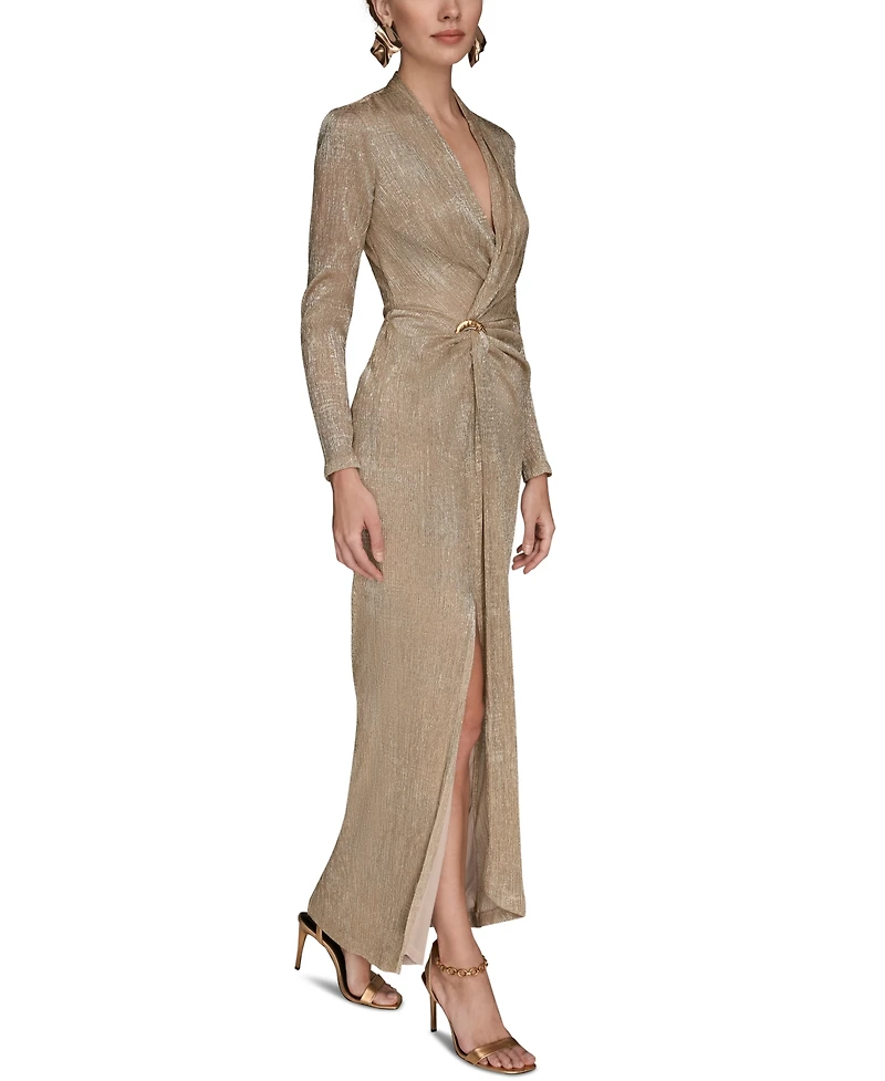 Donna Karan New York Petite Metallic Long-Sleeve Wrap Dress