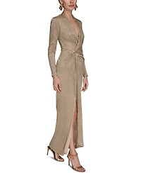 Donna Karan New York Petite Metallic Long-Sleeve Wrap Dress