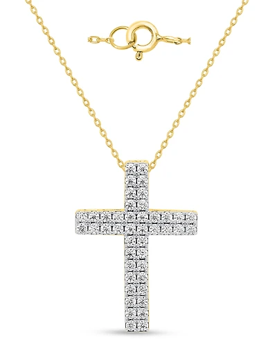 Forever Grown Diamonds Lab-Grown Diamond Double Row Cross Pendant Necklace (2 ct. t.w.) Sterling Silver (Also 14k Gold-Plated Silver)