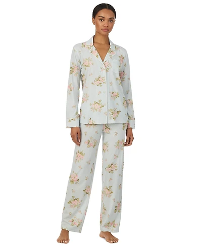 Lauren Ralph Petite Long-Sleeve Notch-Collar Floral Pajama Top and Pants, 2-Piece Set