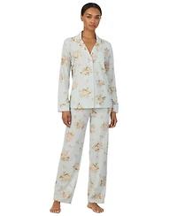 Lauren Ralph Petite Long-Sleeve Notch-Collar Floral Pajama Top and Pants, 2-Piece Set