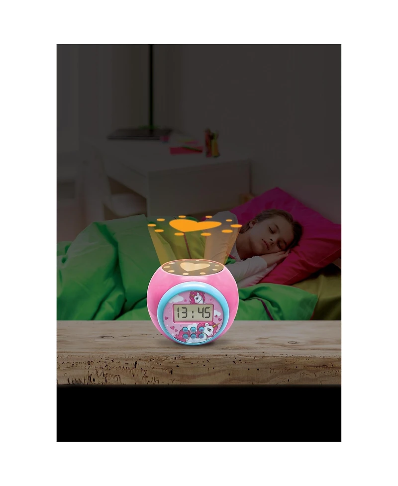 Lexibook Projector Alarm Clock Unicorn with snooze function and alarm function, Night light with timer, Lcd screen, battery operated, RL977UNI