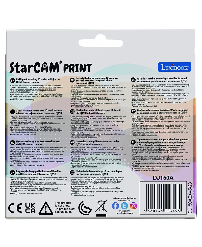 Lexibook StarCAM Print, Refill pack for DJ150 instant camera, Includes 10 sticker rolls, DJ150A