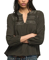 Lucky Brand Women's Trim Mix Knit Lace-Trim Embroidered Peasant Top