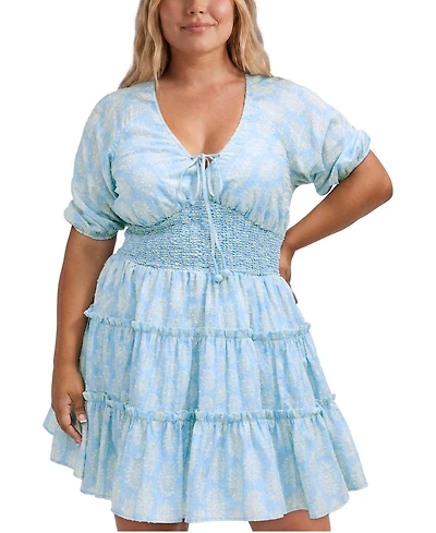 Torrid Plus Belle Isle Puff Sleeve V-Neck Mini Dress
