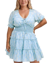 Torrid Plus Belle Isle Puff Sleeve V-Neck Mini Dress