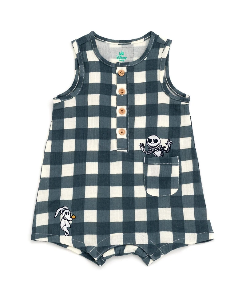 Nightmare Before Christmas Baby Boys' Plaid Cotton-Gauze Sleeveless Romper