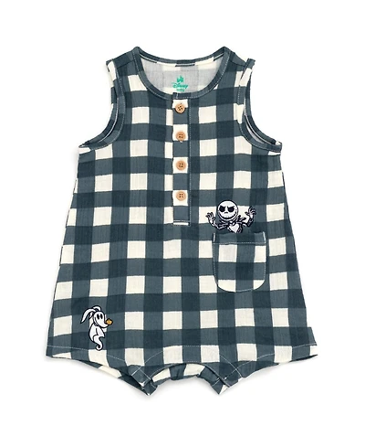 Nightmare Before Christmas Baby Boys' Plaid Cotton-Gauze Sleeveless Romper