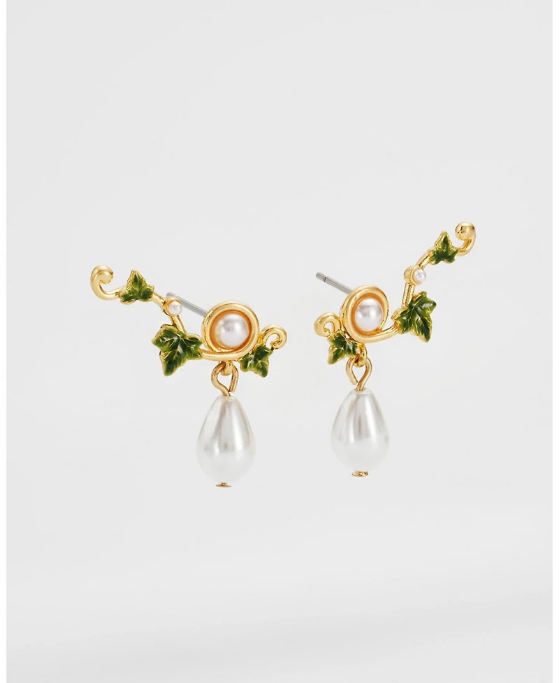 Fable England Ivy and Pearl Climber Earrings in Gold