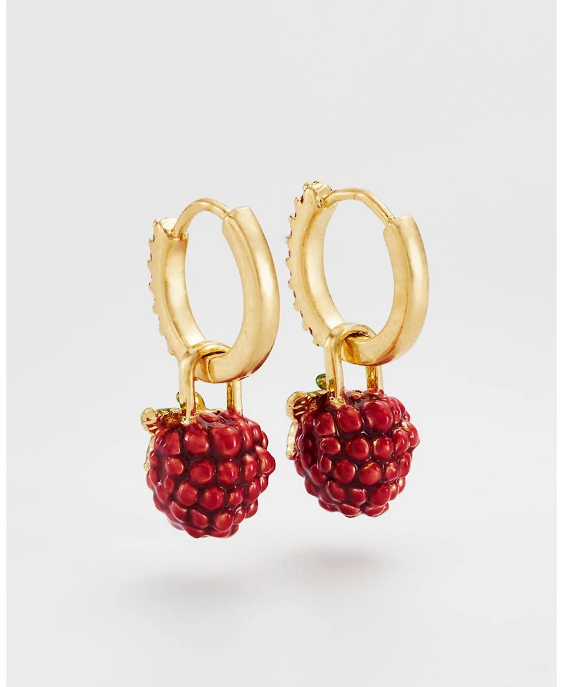 Fable England Orla Raspberry Huggie Earrings in Gold