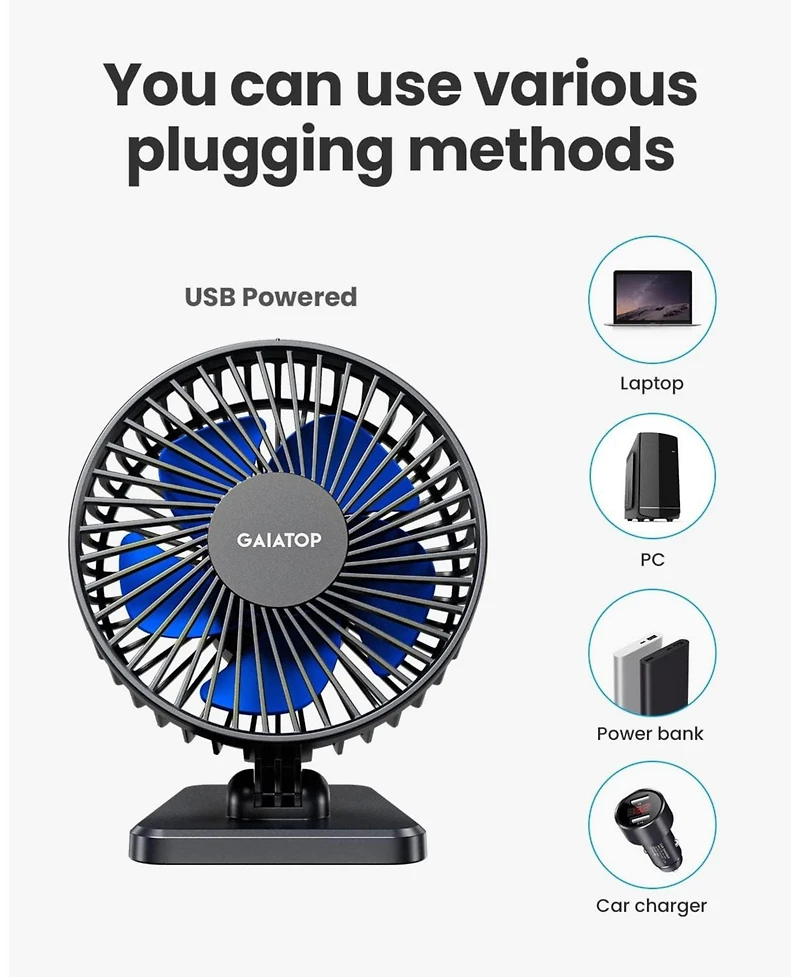 Gaiatop Usb Desk Fan, Small but Powerful, Personal Portable Quiet 3 Speeds, Adjustable Mini Table Desktop fan
