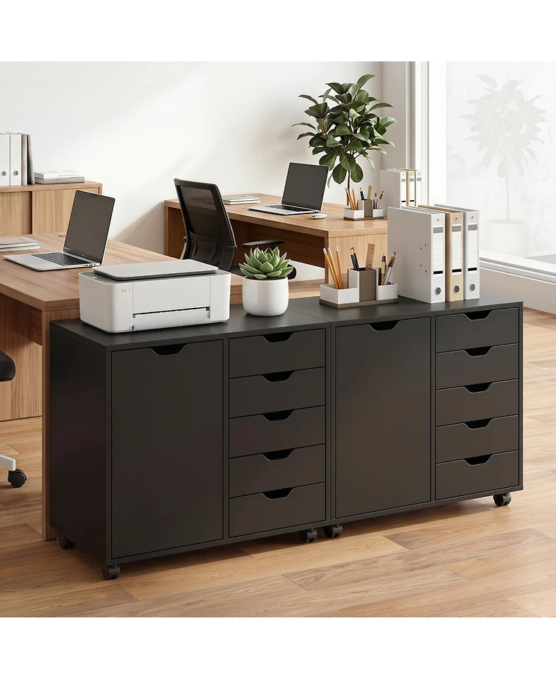 Costway 5 Drawer Storage Cabinet on Wheels with Door and Adjustable Shelf for Home Office