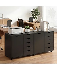 Costway 5 Drawer Storage Cabinet on Wheels with Door and Adjustable Shelf for Home Office