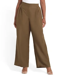 Estelle Plus Katrina Linen-Blend Pleated Wide-Leg Pants