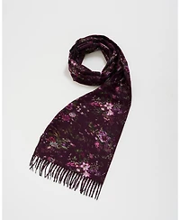 Fable England Women's Eve Floral Long Fringed Scarf in Burgundy