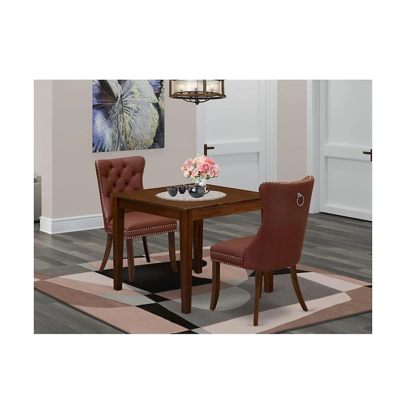 East West Furniture 3 Piece Dining Room Furniture Set Contains a Square Kitchen Table