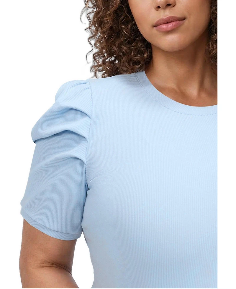 Torrid Plus Belle Isle Short-Puff Sleeves Ruched Cotton-Blend T-Shirt