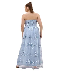 City Chic Plus Ambrosia Fit-and-Flare Embroidery Tulle Maxi Dress