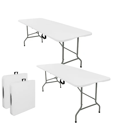 Piscifun Set Of 2 Folding Tables Carrying Handle Lightweight Portable Plastic Camping Steel Indoor Outdoor Party Dining Wedding Events Picnic