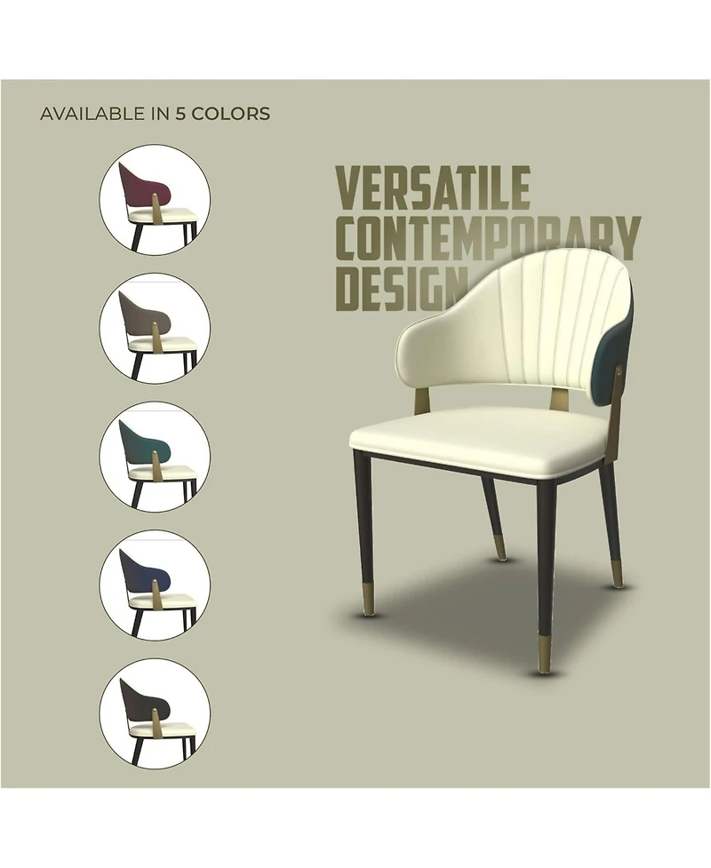 LeisureMod Aria Modern Dining Chair with Metal Legs Armless Upholstered Leather Accent Chair, Contemporary Side Chair for Dining and Kitchen