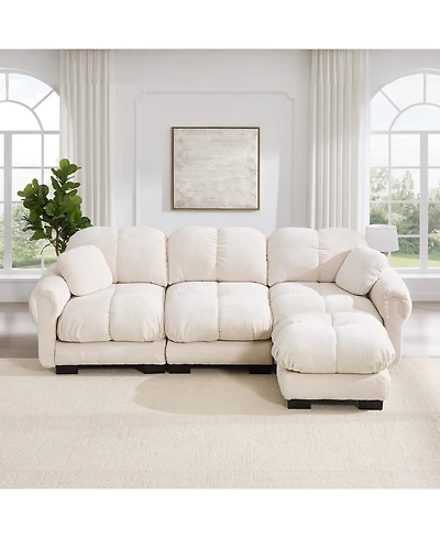 Boyel Living Oversize Chenille L-Shaped Sofa Deep Seat Couch with Movable Ottoman Exquisite Pillows and Quilted Back Cushions