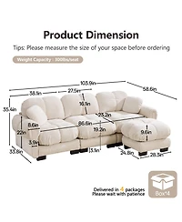 Boyel Living Oversize Chenille L-Shaped Sofa Deep Seat Couch with Movable Ottoman Exquisite Pillows and Quilted Back Cushions