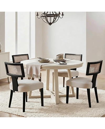 homfan Dining Chairs Set of 4, Mid Century Upholstered Chairs with Linen Fabric, Modern Armless Kitchen Chairs with Wood Legs
