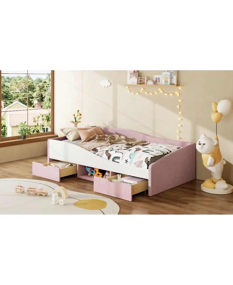 Streamdale Furniture Twin Size Upholstered Daybed Frame with 2 Storage Drawers