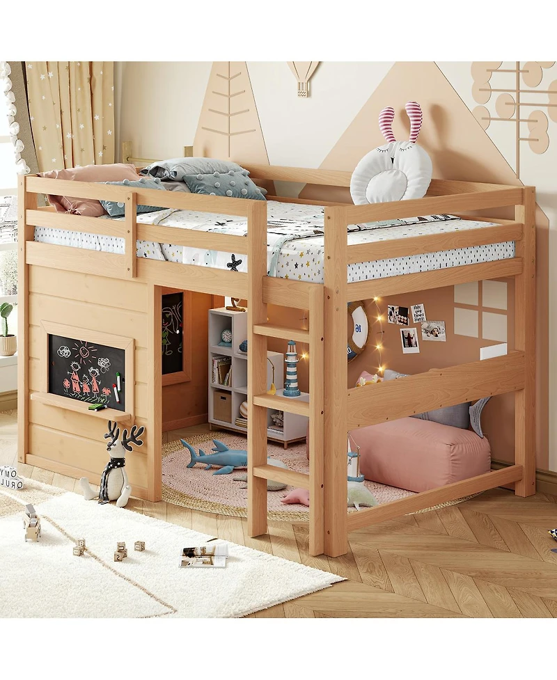 Streamdale Furniture Twin Loft Bed with Slide, Chalkboard and Bookshelf
