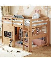 Streamdale Furniture Twin Loft Bed with Slide, Chalkboard and Bookshelf