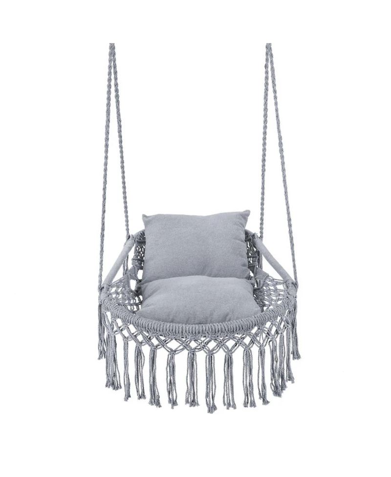 Sugift Macrame Hammock Swing Chair with 2 Removable Cushions and Bohemian Fringe