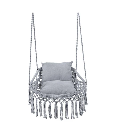 Sugift Macrame Hammock Swing Chair with 2 Removable Cushions and Bohemian Fringe