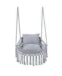 Sugift Macrame Hammock Swing Chair with 2 Removable Cushions and Bohemian Fringe