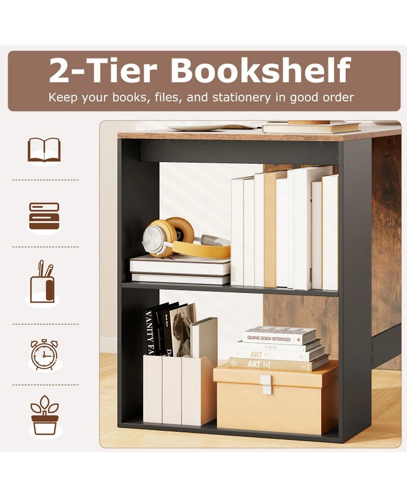 Gouun 44 Inch Wooden Computer Desk with 2-Tier Side Bookshelf