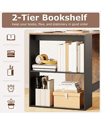 Gouun 44 Inch Wooden Computer Desk with 2-Tier Side Bookshelf