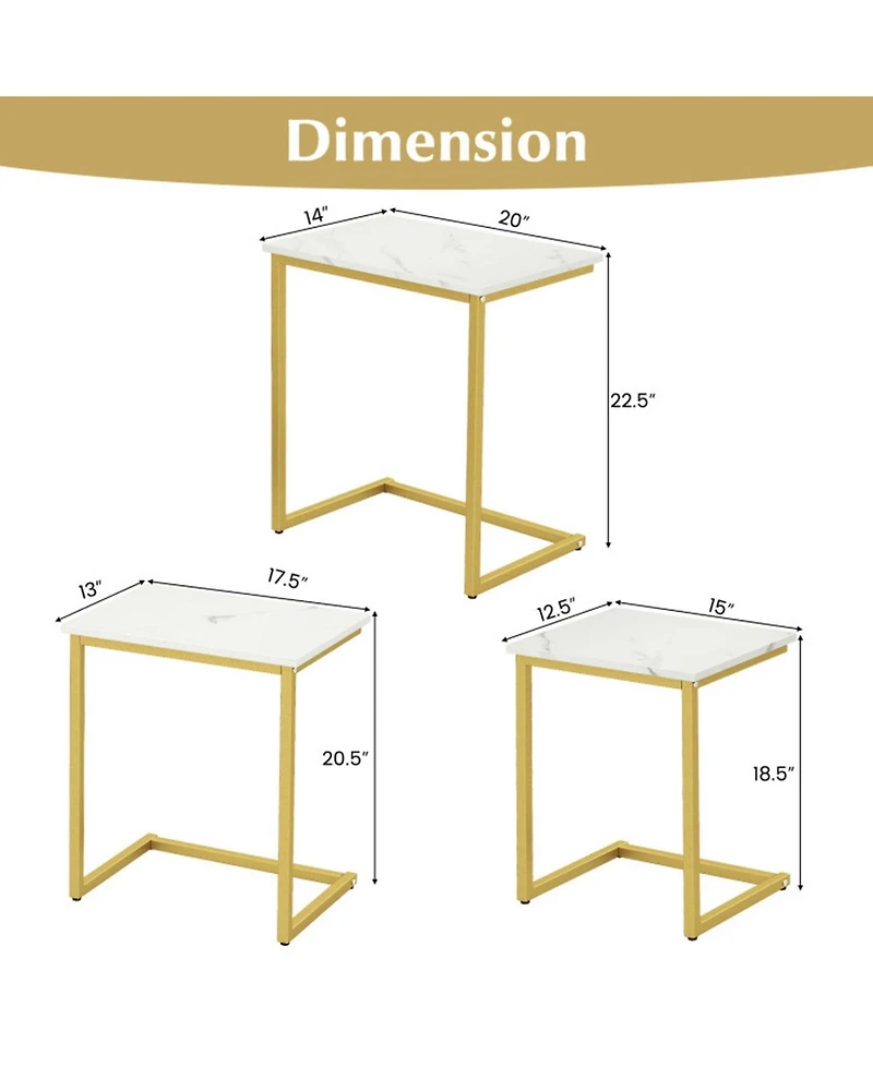 Gouun 3-Piece Stackable Nesting Side Table Set with C-Shaped Steel Frames