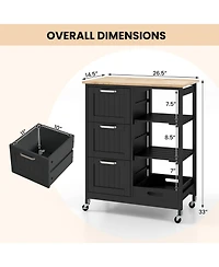 Volenca Rolling Kitchen Island Cart with 3 Drawers, Open Shelves and Casters