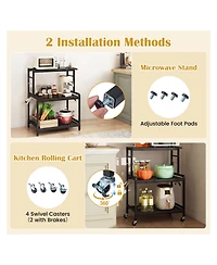 Volenca Rolling Kitchen Island Cart with Power Outlet, Drop Leaf and Casters