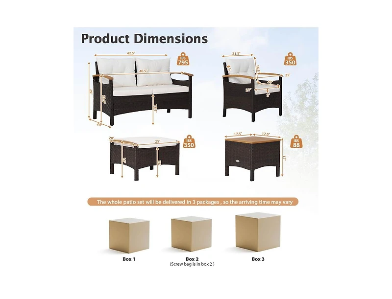 Mondawe 7 Piece Rattan Patio Sofa Set with Acacia Wood Tabletop and Armrests