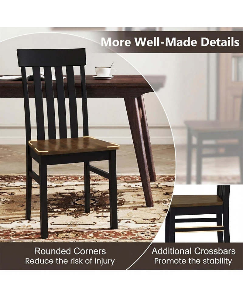 Gouun Set of 2 Armless Dining Chairs with Slatted High Backrests and Bentwood Frame