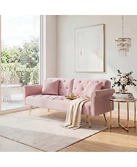 Streamdale Furniture Velvet Convertible Sofa Bed with Gold Metal Legs
