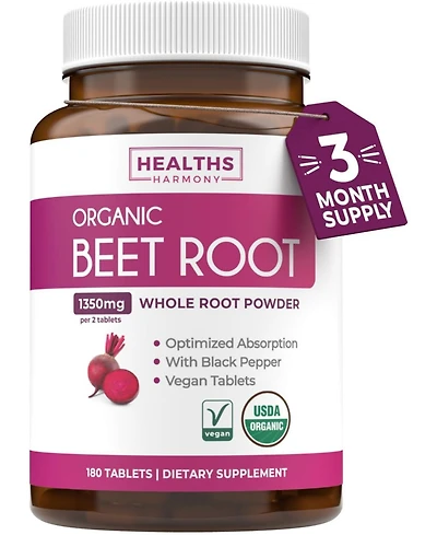 Healths Harmony Beet Root Powder Tablets with Pepper Extract, 1,350 Milligram Per Serving, 180 Tablets