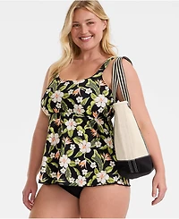 Lands' End Plus Adjustable Scoop Neck Flutter Tankini Top