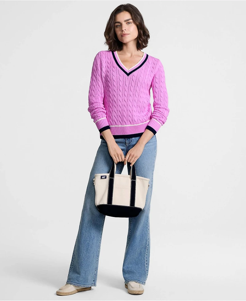 Lands' End Women's Drifter Cable V-neck Sweater