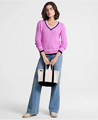 Lands' End Women's Drifter Cable V-neck Sweater