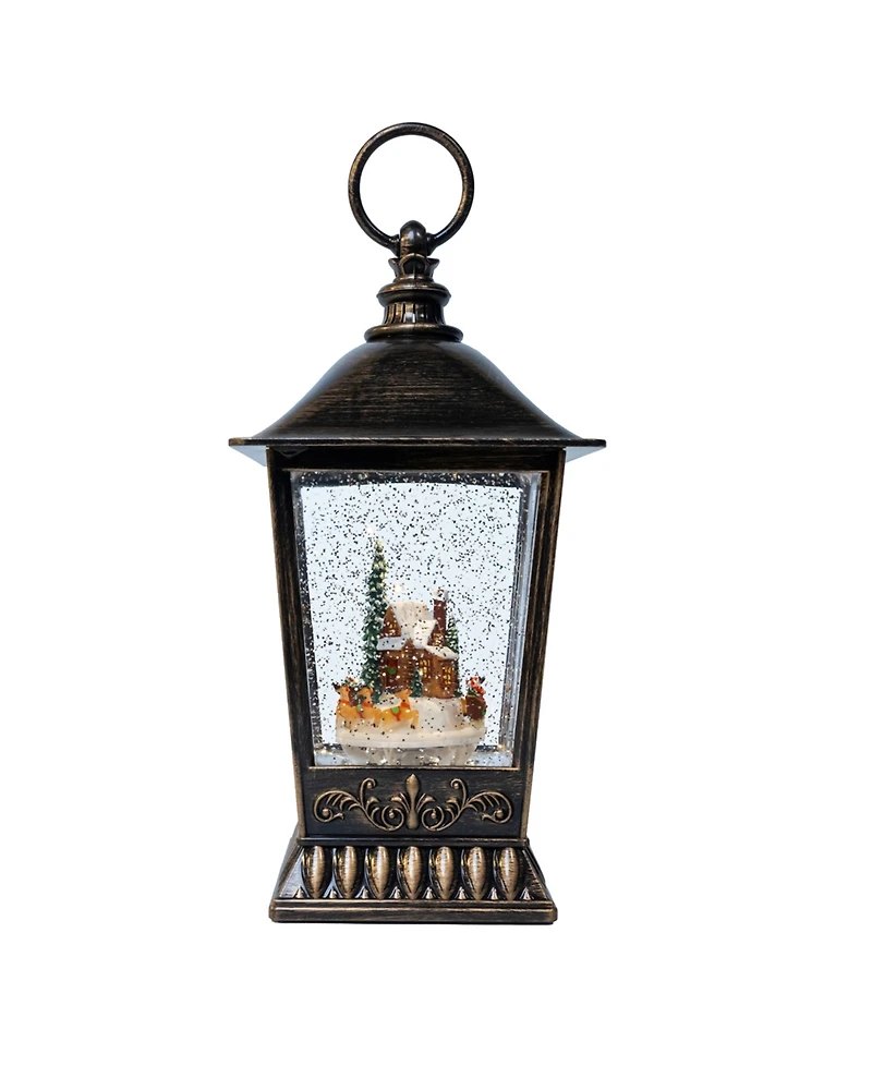 Kurt Adler 9.5" Led Santa In Town With Swirling Glitter Lantern