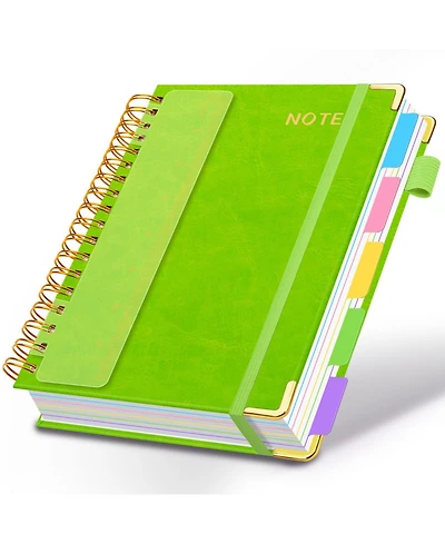 Danrong Faux Leather 5 Subject Spiral Notebook College Ruled 300 Pages with Dividers Tabs Pen Loop