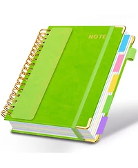 Danrong Faux Leather 5 Subject Spiral Notebook College Ruled 300 Pages with Dividers Tabs Pen Loop