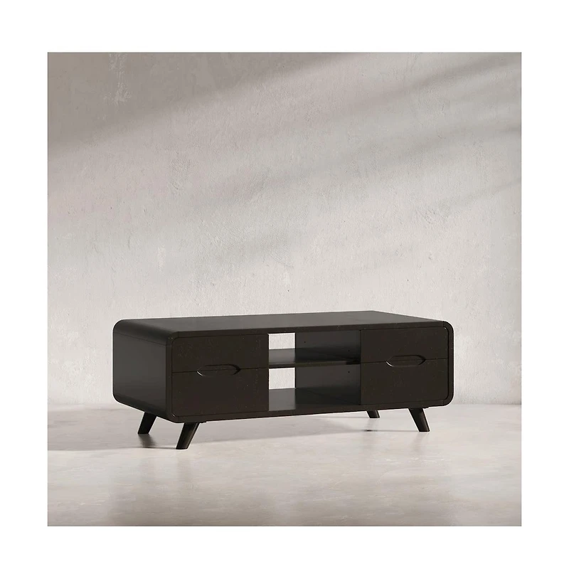 Jofran Marlowe Mid-Century Modern 48" Curved Coffee Table with Storage Drawers