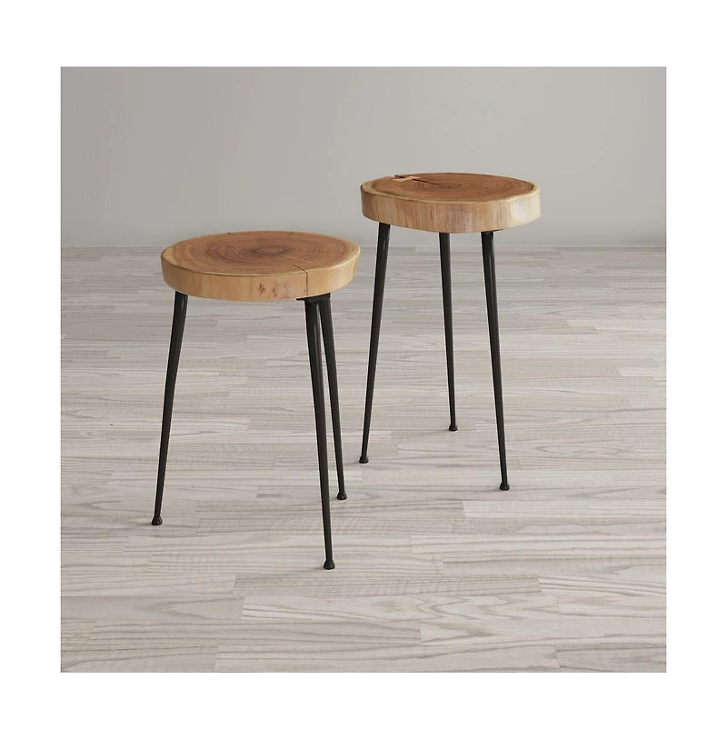 Jofran Global Archive Flat-Pack Wood and Iron Accent Tables (Set of 2)